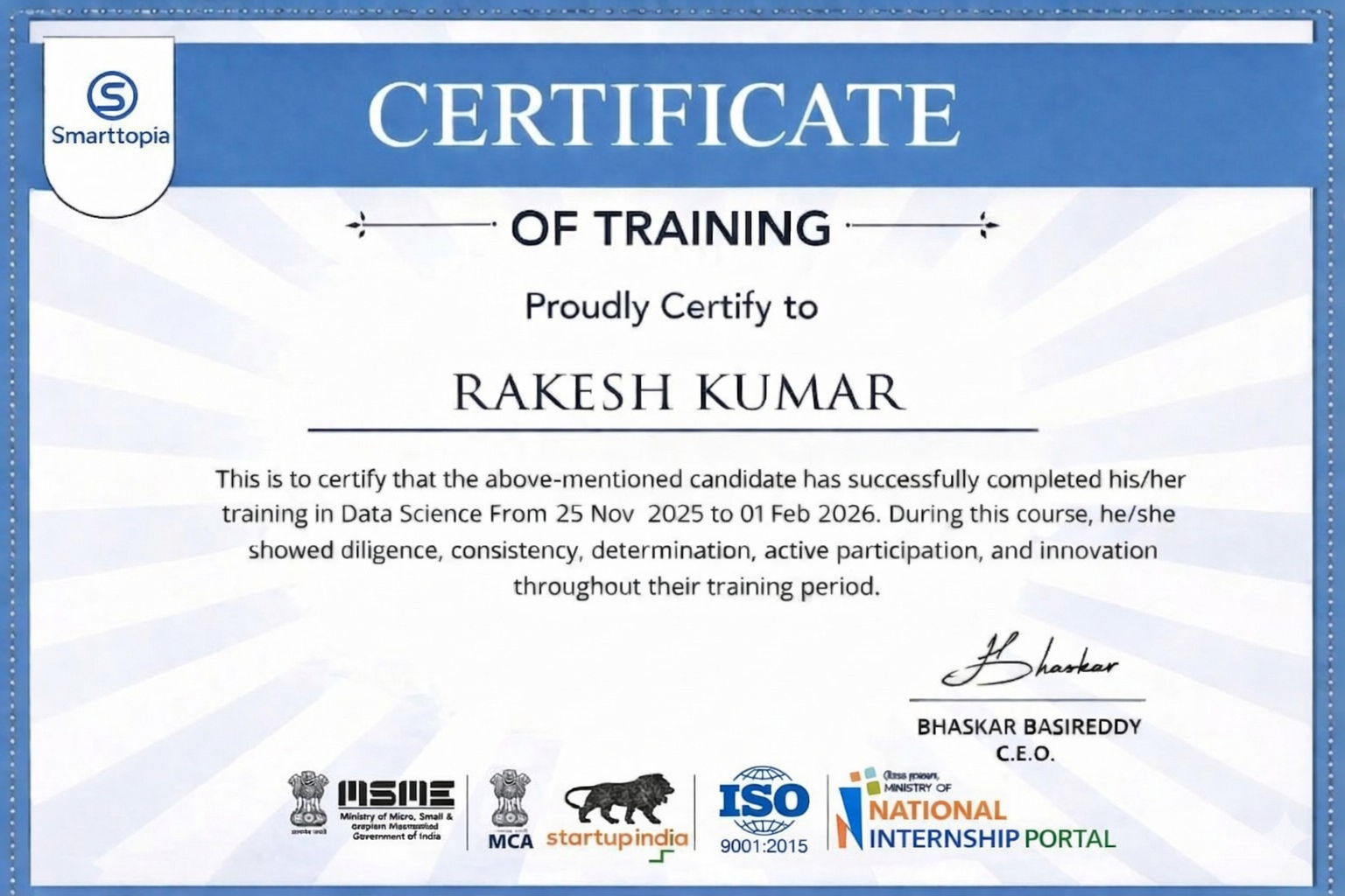 Certificate of Training